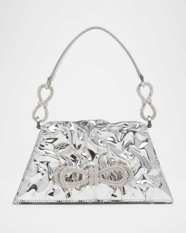 Samantha Bow Mirror Leather Top-Handle Bag